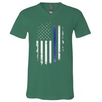 US Police USA American Flag Back The Blue Lives Matter V-Neck T-Shirt