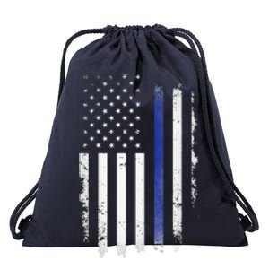 US Police USA American Flag Back The Blue Lives Matter Drawstring Bag