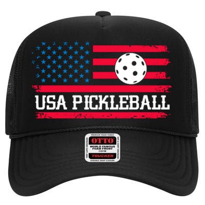 USA Pickleball Vector USA Flag Pickle Gift For Player Team Sport High Crown Mesh Back Trucker Hat