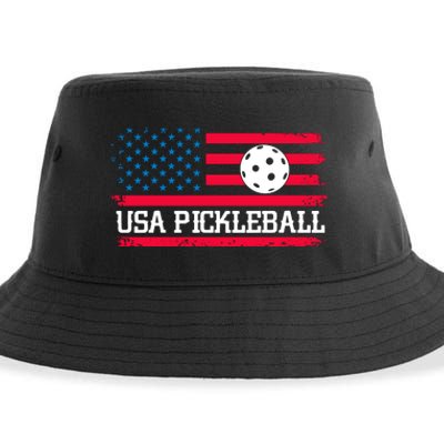 USA Pickleball Vector USA Flag Pickle Gift For Player Team Sport Sustainable Bucket Hat