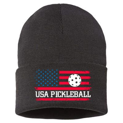 USA Pickleball Vector USA Flag Pickle Gift For Player Team Sport Sustainable Knit Beanie