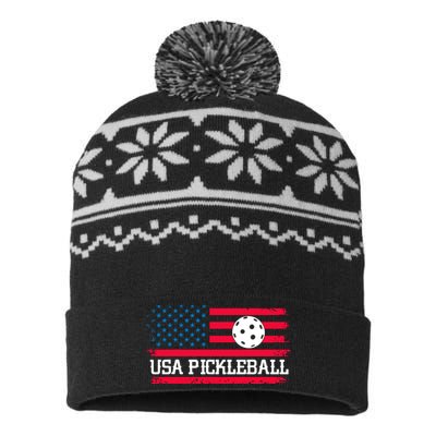 USA Pickleball Vector USA Flag Pickle Gift For Player Team Sport USA-Made Snowflake Beanie