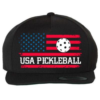 USA Pickleball Vector USA Flag Pickle Gift For Player Team Sport Wool Snapback Cap