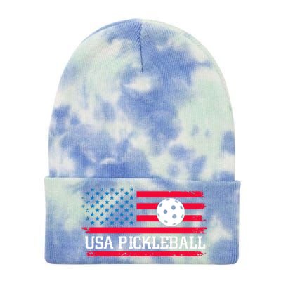 USA Pickleball Vector USA Flag Pickle Gift For Player Team Sport Tie Dye 12in Knit Beanie