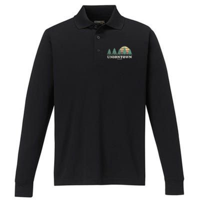 Uniontown Pa Vintage Throwback Retro 70s Design Performance Long Sleeve Polo