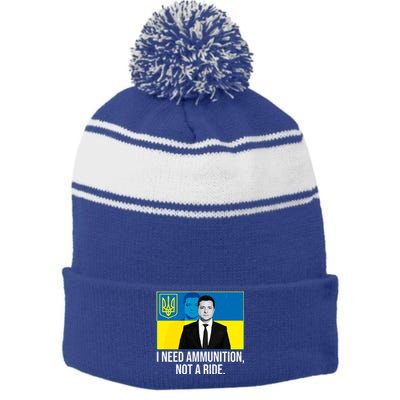 Ukraine President Volodymyr Zelensky I Need Ammunition Not A Ride Stripe Pom Pom Beanie