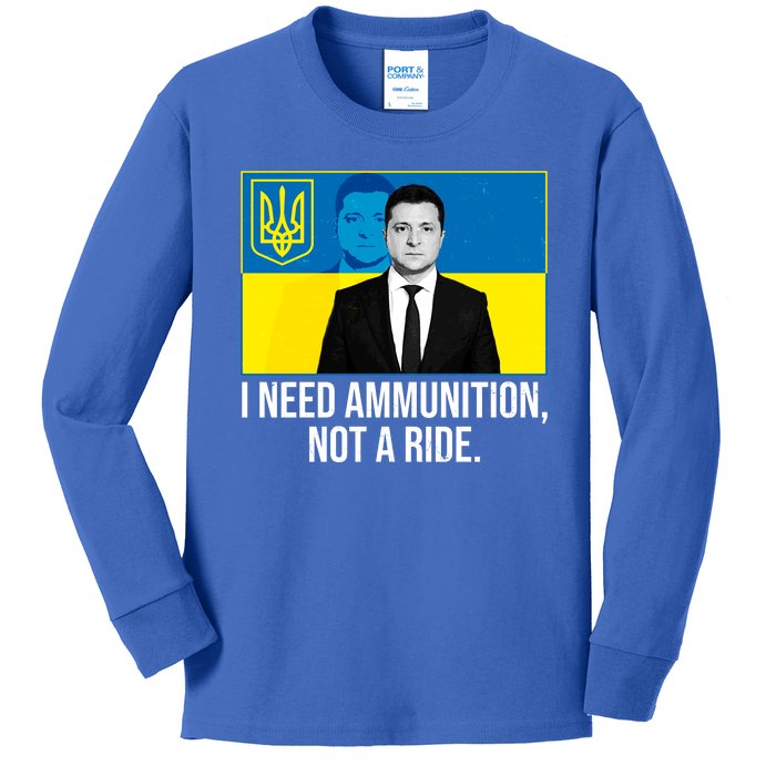 Ukraine President Volodymyr Zelensky I Need Ammunition Not A Ride Kids Long Sleeve Shirt