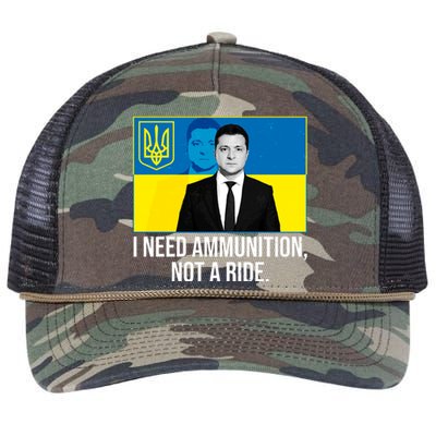 Ukraine President Volodymyr Zelensky I Need Ammunition Not A Ride Retro Rope Trucker Hat Cap