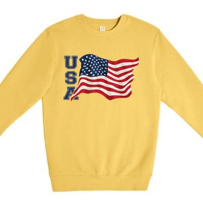 USA Patriotic Waving American Flag Design Premium Crewneck Sweatshirt