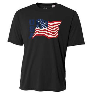 USA Patriotic Waving American Flag Design Cooling Performance Crew T-Shirt