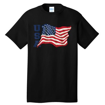 USA Patriotic Waving American Flag Design Tall T-Shirt