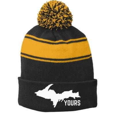 U P Yours Upper Peninsula Stripe Pom Pom Beanie