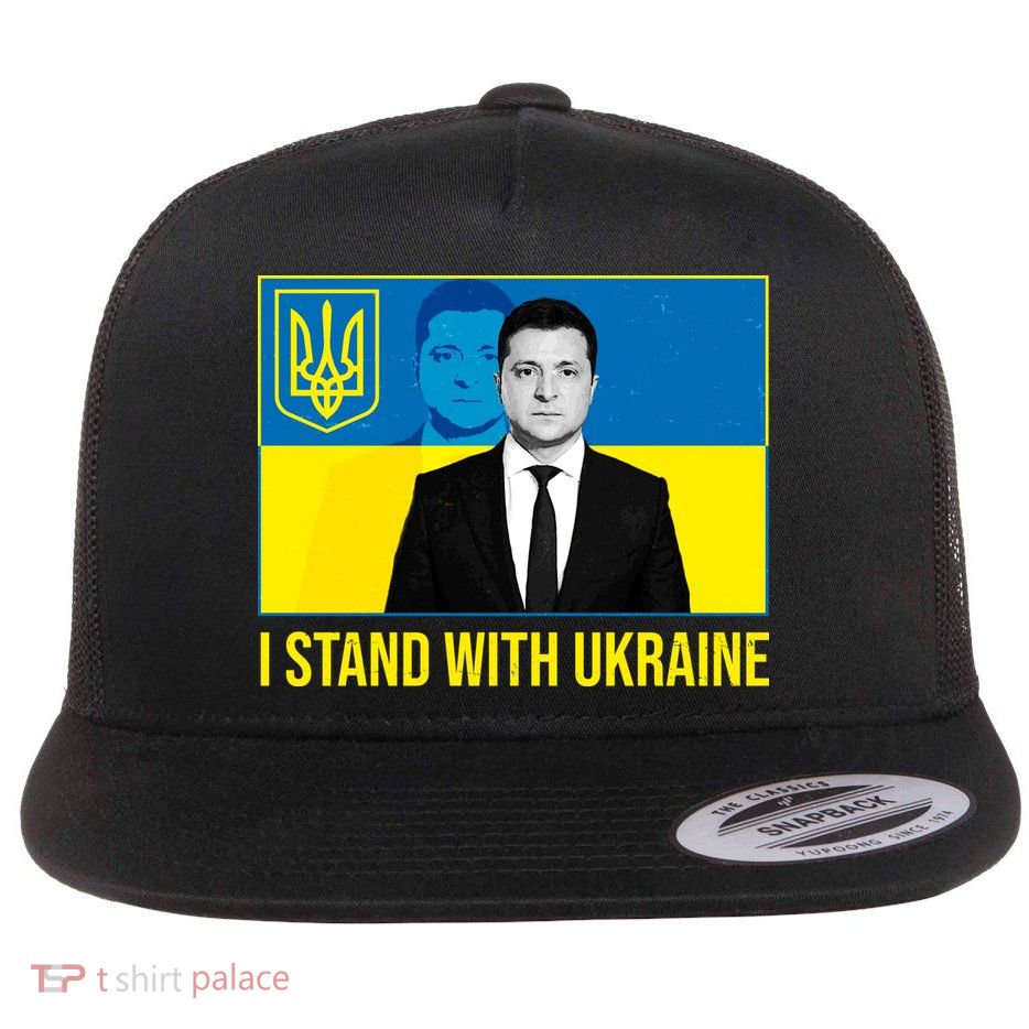 Ukrainian President Zelensky I Stand With Ukraine Flat Bill Trucker Hat