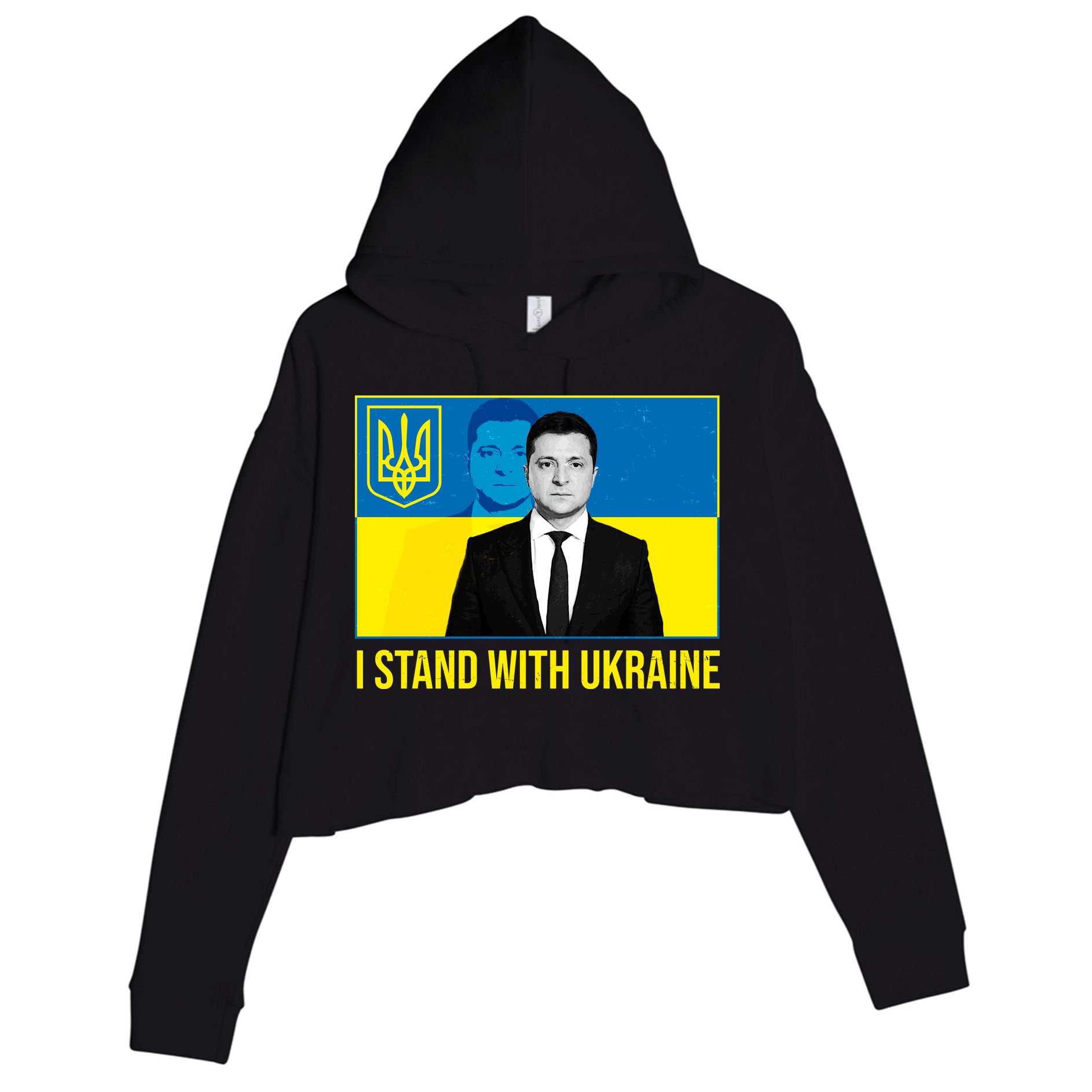 Ukrainian President Zelensky I Stand With Ukraine Crop Fleece Hoodie