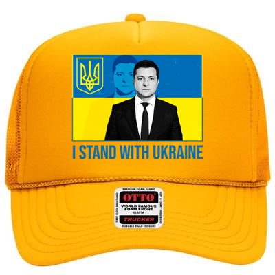 Ukrainian President Zelensky I Stand With Ukraine High Crown Mesh Back Trucker Hat