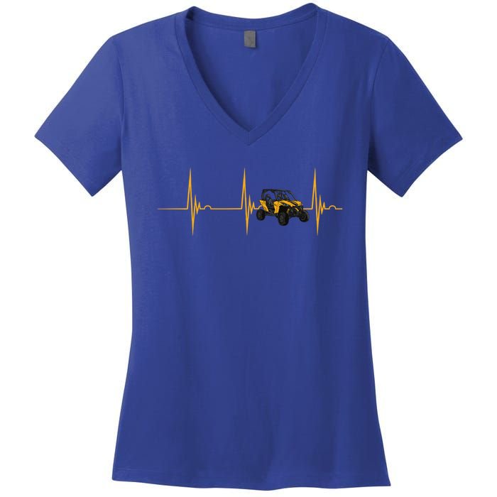 Utv Quad Bike 4x4 Offroad Vehicle Heartbeat Ekg Pulse Sxs Gift Women's V-Neck T-Shirt