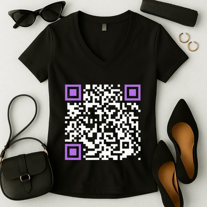 Unique Qrcode With Humorous Hidden Message Women's V-Neck T-Shirt