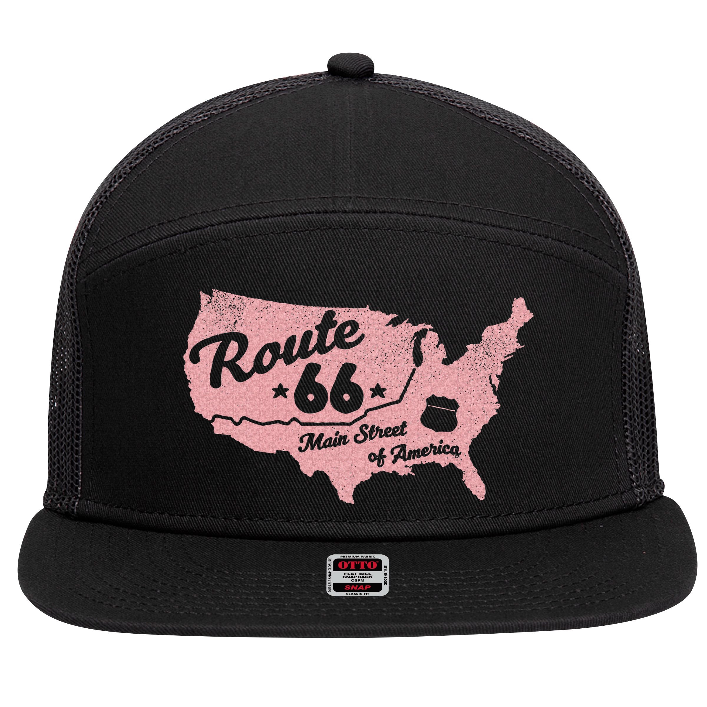 USA Route 66 Main Street Of America  7 Panel Mesh Trucker Snapback Hat