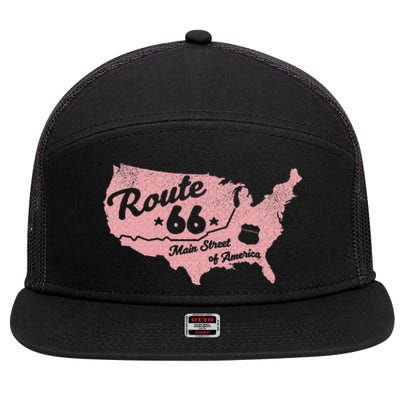 USA Route 66 Main Street Of America  7 Panel Mesh Trucker Snapback Hat