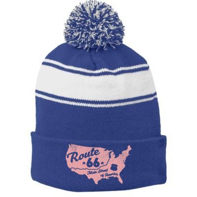 USA Route 66 Main Street Of America  Stripe Pom Pom Beanie