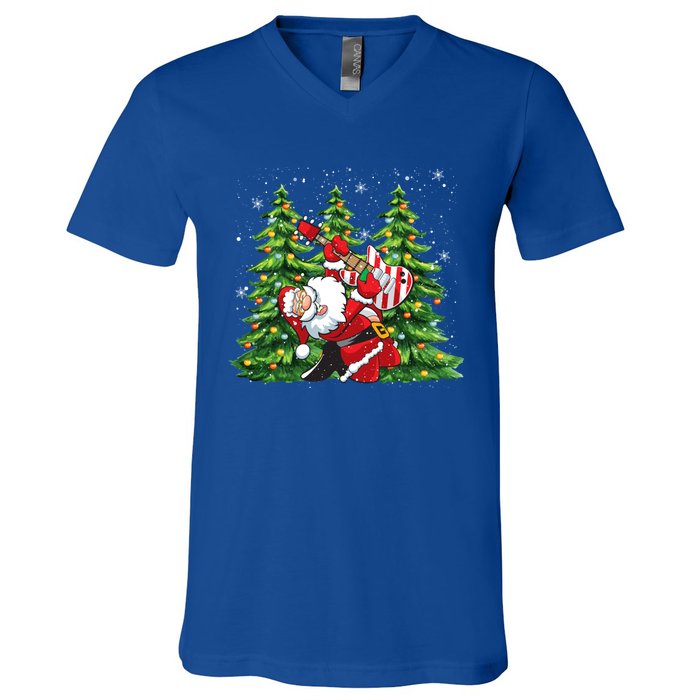 Unique Rock And Roll Santa Claus Guitar Player Christmas Gift V-Neck T-Shirt