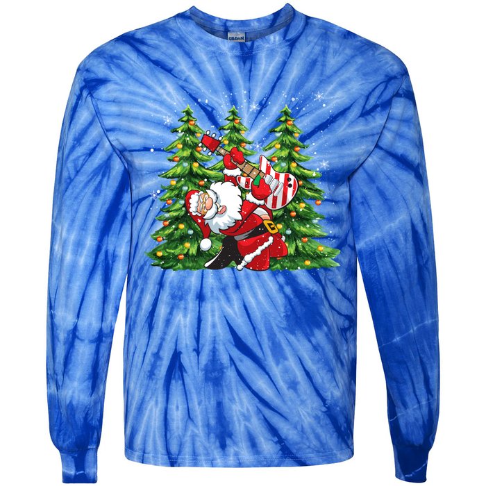 Unique Rock And Roll Santa Claus Guitar Player Christmas Gift Tie-Dye Long Sleeve Shirt