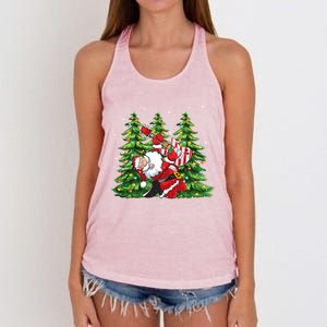 Unique Rock And Roll Santa Claus Guitar Player Christmas Gift Women's Knotted Racerback Tank