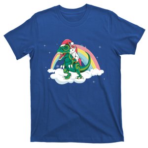 Unicorn Riding A Magical Dinosaur Christmas Santa Hat Great Gift T-Shirt