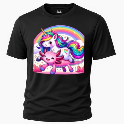 Unicorn Riding Axolotl Kawaii Rainbow Cooling Performance Crew T-Shirt