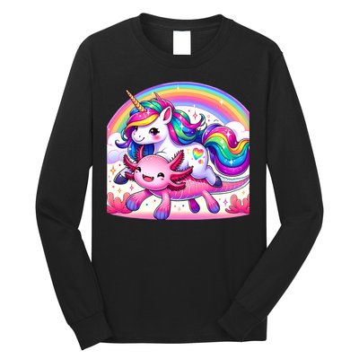 Unicorn Riding Axolotl Kawaii Rainbow Long Sleeve Shirt