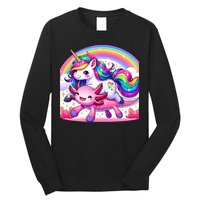 Unicorn Riding Axolotl Kawaii Rainbow Long Sleeve Shirt