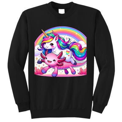 Unicorn Riding Axolotl Kawaii Rainbow Sweatshirt