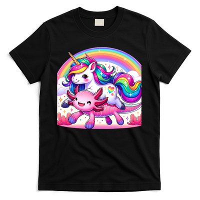 Unicorn Riding Axolotl Kawaii Rainbow T-Shirt