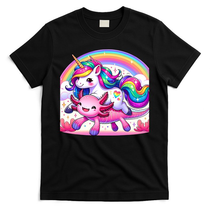 Unicorn Riding Axolotl Kawaii Rainbow T-Shirt