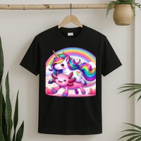 Unicorn Riding Axolotl Kawaii Rainbow T-Shirt