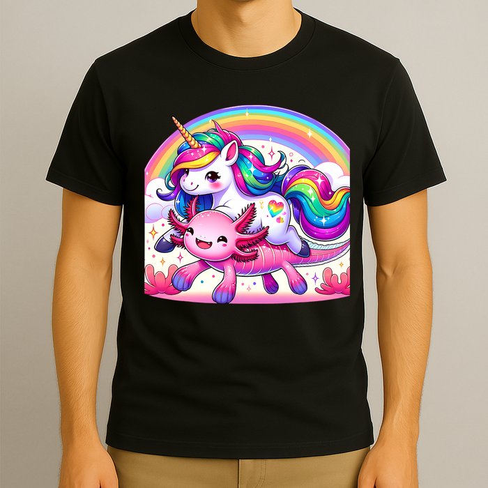Unicorn Riding Axolotl Kawaii Rainbow T-Shirt