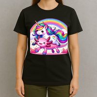 Unicorn Riding Axolotl Kawaii Rainbow T-Shirt