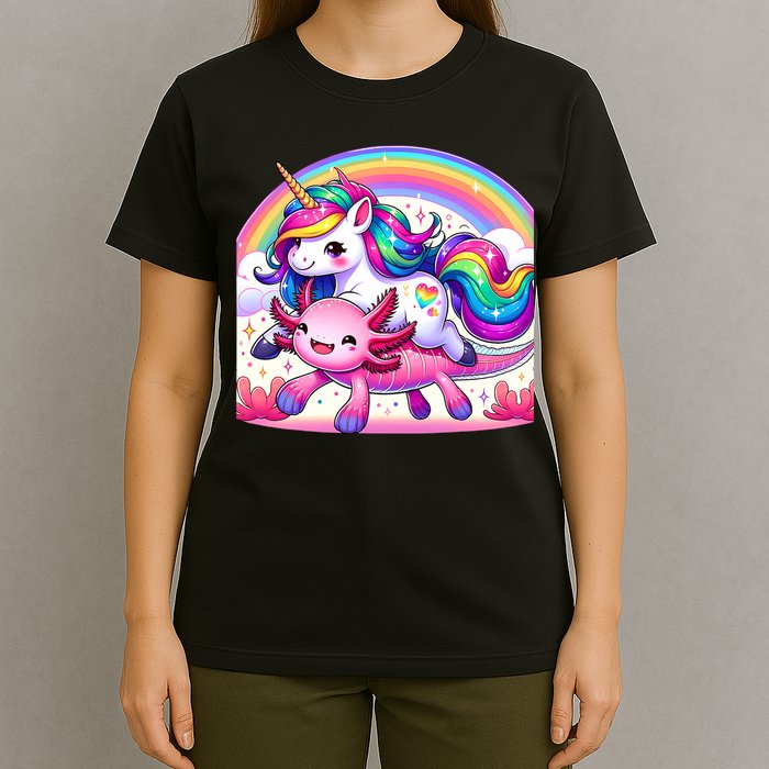 Unicorn Riding Axolotl Kawaii Rainbow T-Shirt