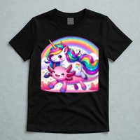 Unicorn Riding Axolotl Kawaii Rainbow T-Shirt