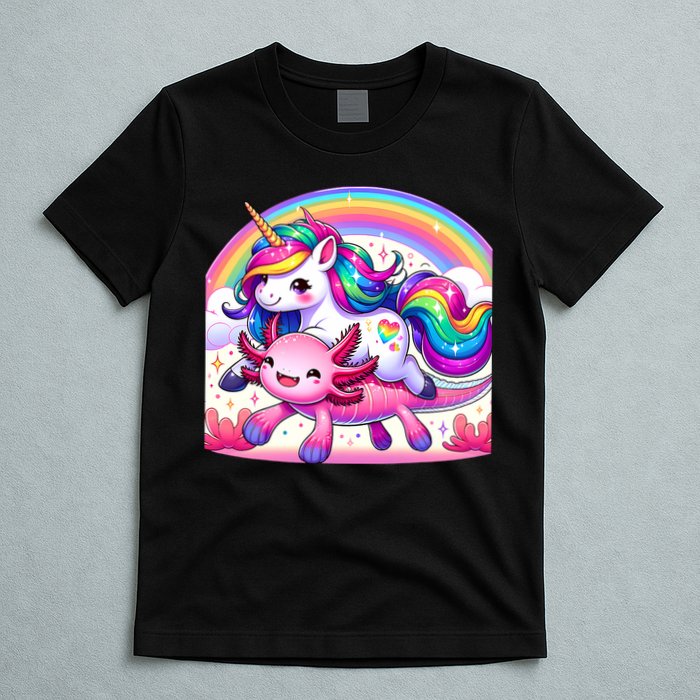 Unicorn Riding Axolotl Kawaii Rainbow T-Shirt