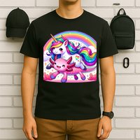 Unicorn Riding Axolotl Kawaii Rainbow T-Shirt