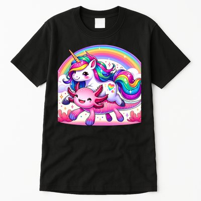 Unicorn Riding Axolotl Kawaii Rainbow Tall T-Shirt