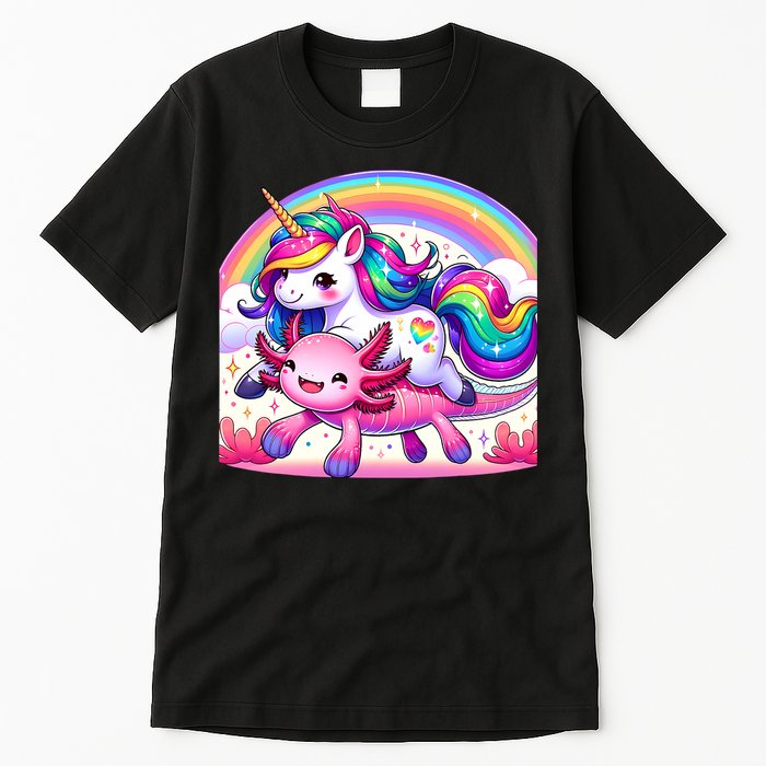 Unicorn Riding Axolotl Kawaii Rainbow Tall T-Shirt