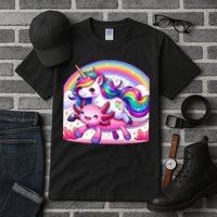 Unicorn Riding Axolotl Kawaii Rainbow Tall T-Shirt