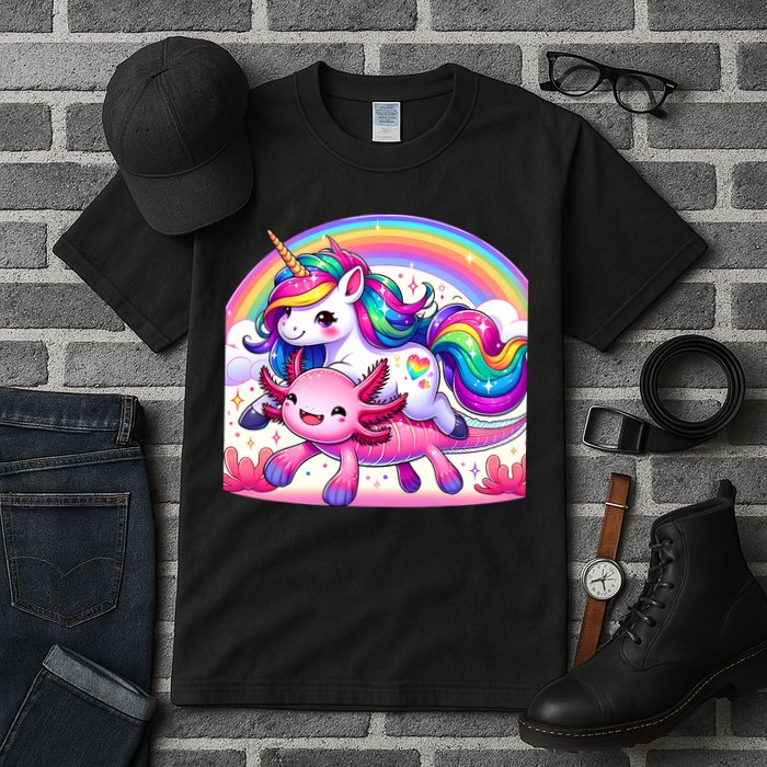 Unicorn Riding Axolotl Kawaii Rainbow Tall T-Shirt