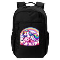 Unicorn Riding Axolotl Kawaii Rainbow Backpack
