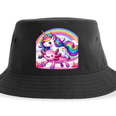Unicorn Riding Axolotl Kawaii Rainbow Sustainable Bucket Hat