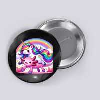 Unicorn Riding Axolotl Kawaii Rainbow Button