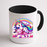 Unicorn Riding Axolotl Kawaii Rainbow Mug