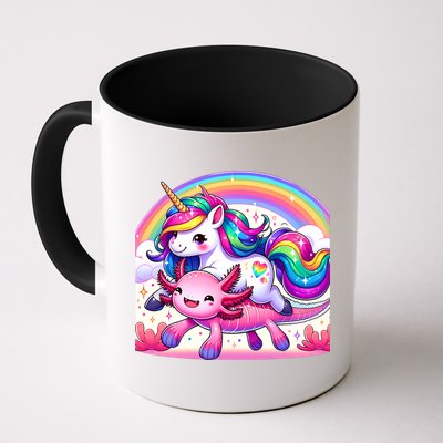 Unicorn Riding Axolotl Kawaii Rainbow Mug